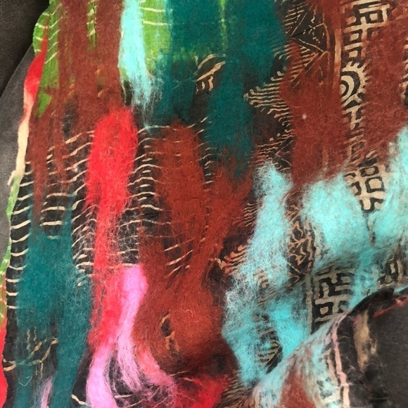 Nepal Artsy Colorful Felted Merino Wool Silk Long Scarf 74X12 Winter - Picture 4 of 12